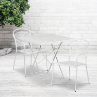 Flash Furniture CO-28SQF-03CHR2-WH-GG 28" Square Steel Folding Patio Table Set with 2 Round Back Chairs in White